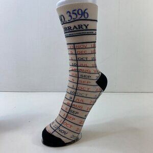 Unisex Library Due Date Novelty Crew Socks Ribbed Cuff Beige Black